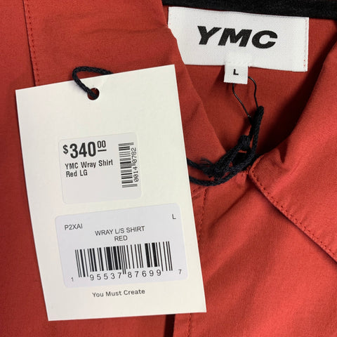 Chemise à manches longues en coton mélangé YMC taille L, couleur brique, une poche