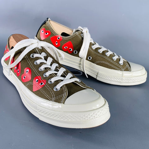 CONVERSE Size 10 Red Olive Hearts Canvas Sneakers