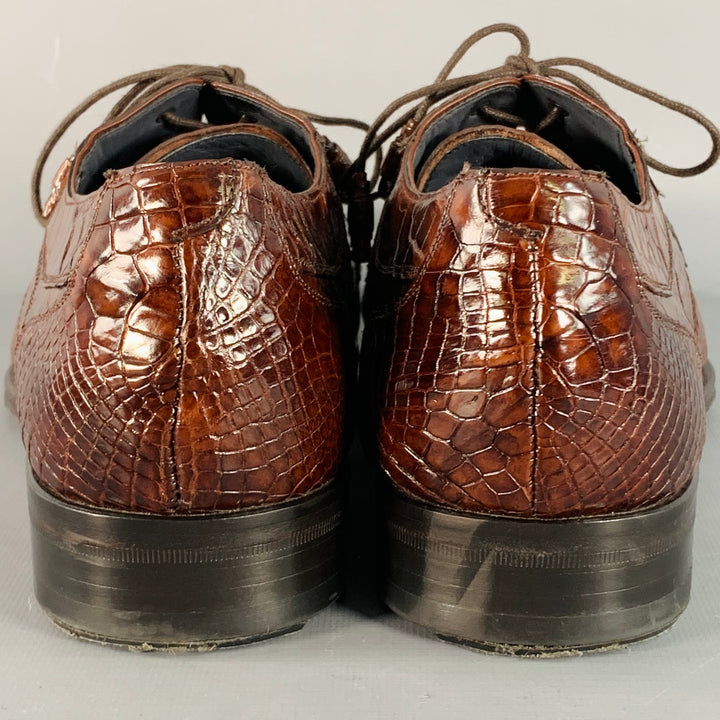 MEZLAN Size 11 Luciano Brown Alligator Leather Derby Lace-Up Shoes