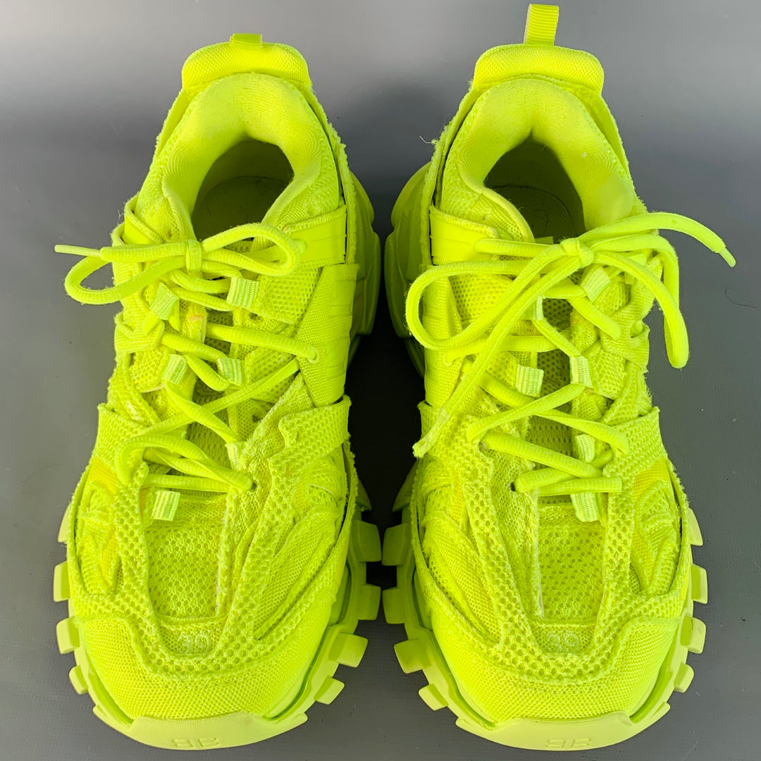 BALENCIAGA Size 6 Track 3 Green Neon Nylon Chunky Sneakers