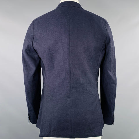 PAUL SMITH Size 40 Navy Wool Linen Peak Lapel Sport Coat