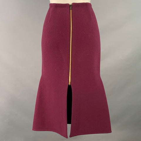 ROLAND MOURET Size 8 Burgundy Virgin Wool Blend Textured Side Panels Skirt