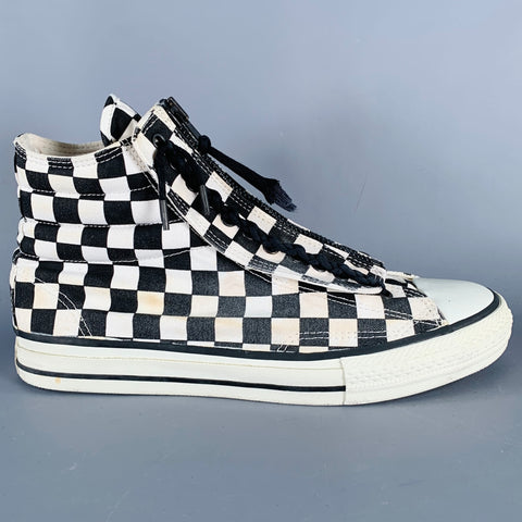 NUMBER (N)INE AW07 Size 8 Black White Checkered Canvas High Top Sneakers