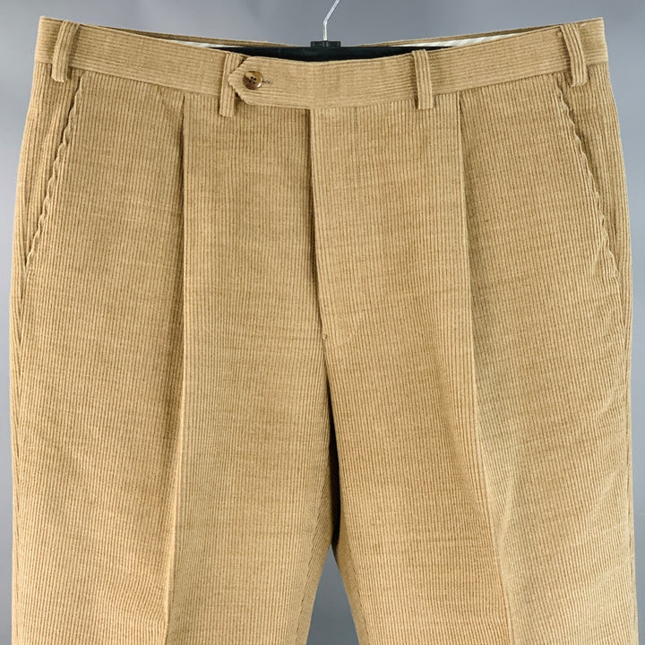SAMUELSOHN Size 36 Tan Khaki Corduroy Merino Wool Pleated Zip Fly Casual Pants