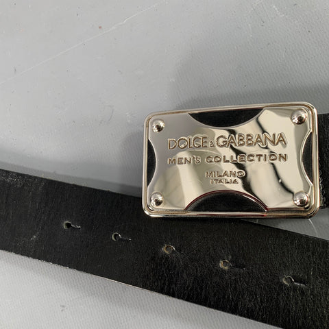 DOLCE & GABBANA Size 34 Black Silver Leather Belt