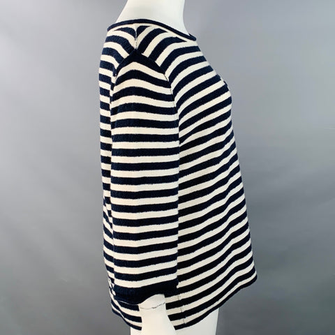 THE ROW Size L Navy White Cashmere Cotton Silk Blend Terry Reverse Seams Pullover