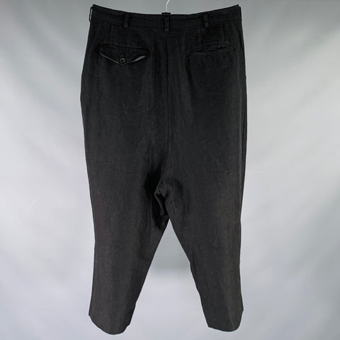 COMME des GARCONS Size S Black Stripe Linen Blend Drop Crotch Dress Pants
