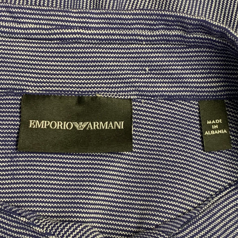 EMPORIO ARMANI Taille L Chemise Manches Longues Bleue Blanche Mélange Polyamide Motif Zig Zag