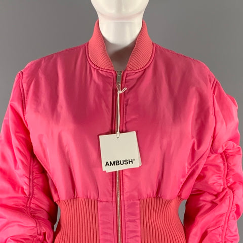 AMBUSH Size M Pink Polyamide Ribbed Knit Coat Dress Coat