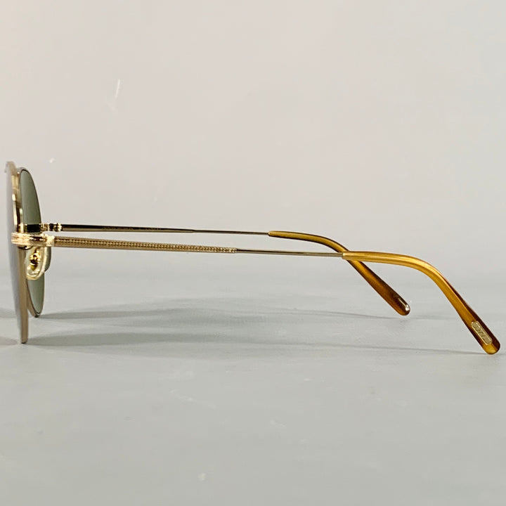 OLIVER PEOPLES Rockmore Gold Engraved Metal Aviator Sunglasses