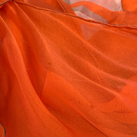 SONIA RYKIEL Size M Orange Black Silk Abstract Sleeveless Velvet Trim Asymmetrical Midi Dress
