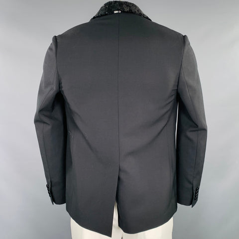 CELINE Size 40 Black Sequined Wool Mohair Shawl Collar Sport Coat