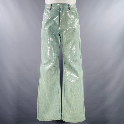 PRIVATE POLICY Size S Blue Clear Sequined Denim Wide Leg Dress Pants