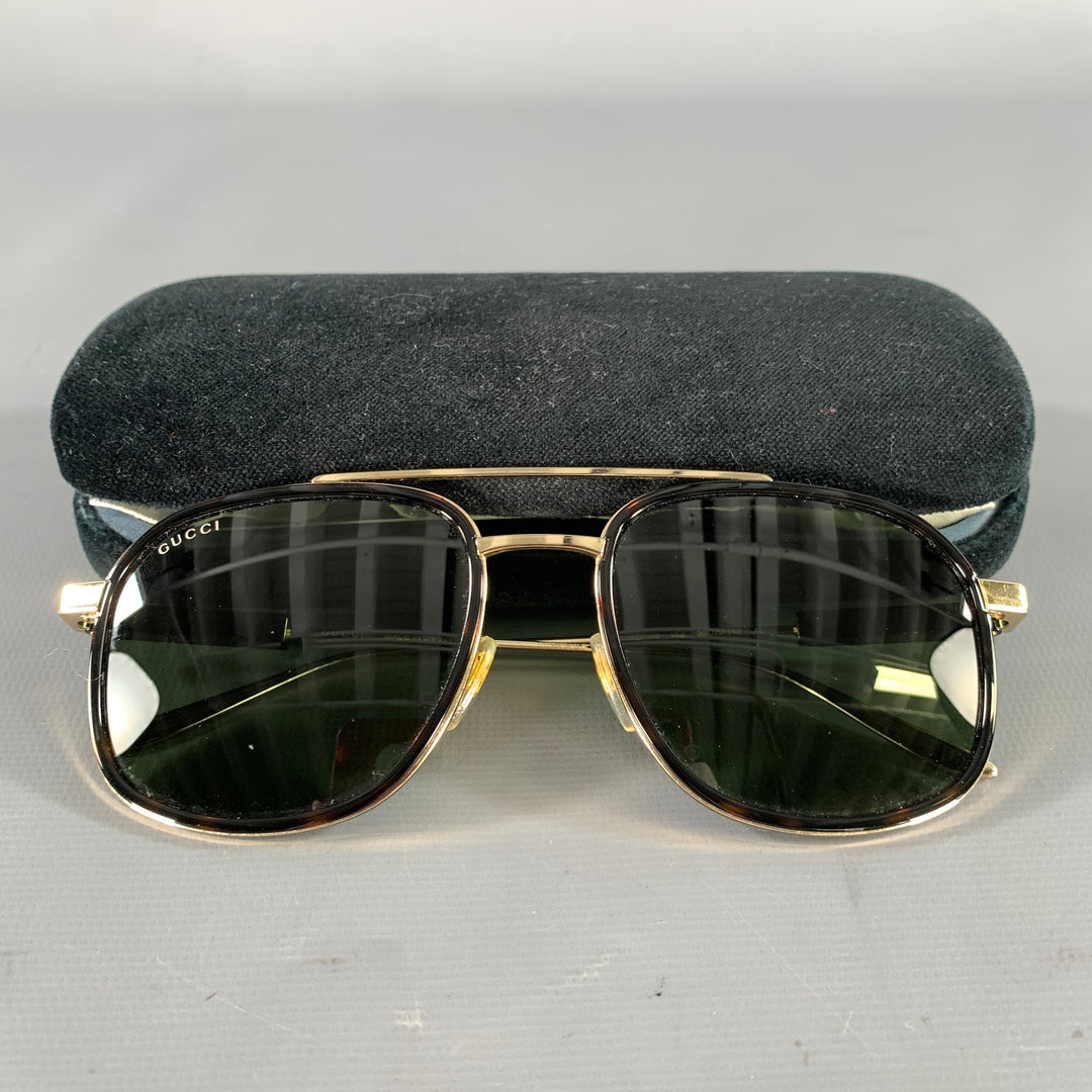 GUCCI Size One Size Gold Brown & Black Tortoise Metallic Sunglasses