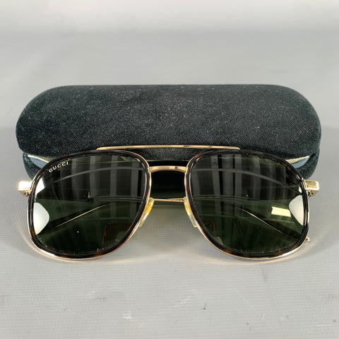 GUCCI Size One Size Gold Brown & Black Tortoise Metallic Sunglasses