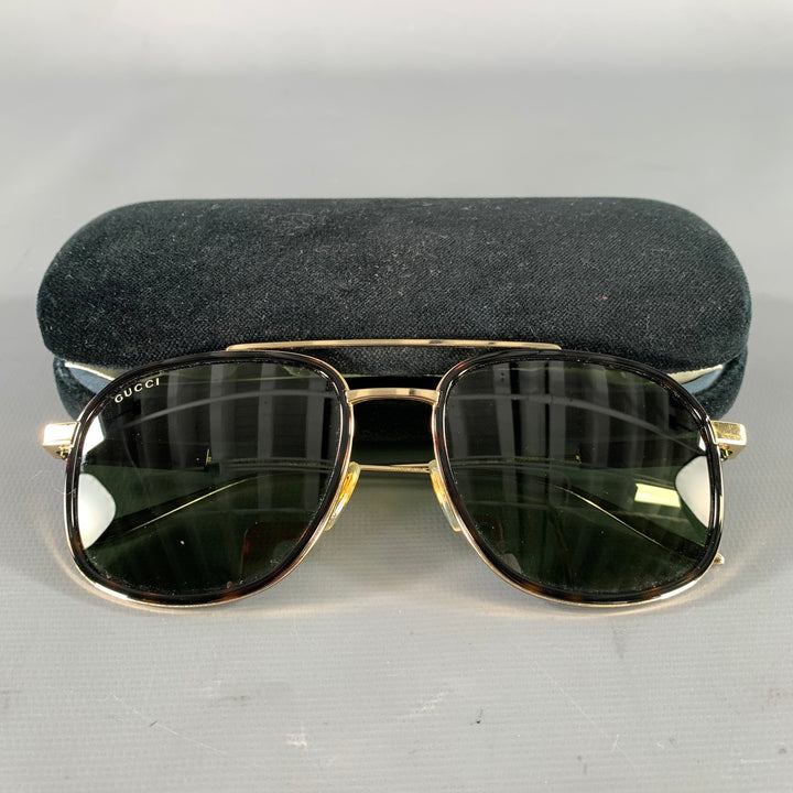 GUCCI Size One Size Gold Brown & Black Tortoise Metallic Sunglasses