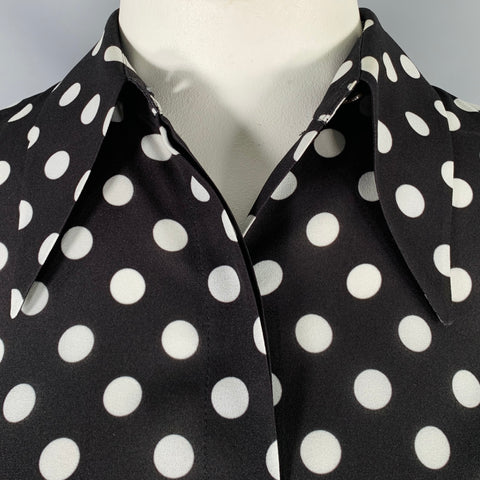 MICHAEL KORS COLLECTION Size 12 Black White Polyester Polka Dot Shirt