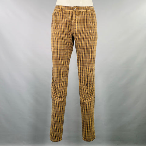 INCOTEX Size 35 Brown Black Plaid Cotton Casual Pants