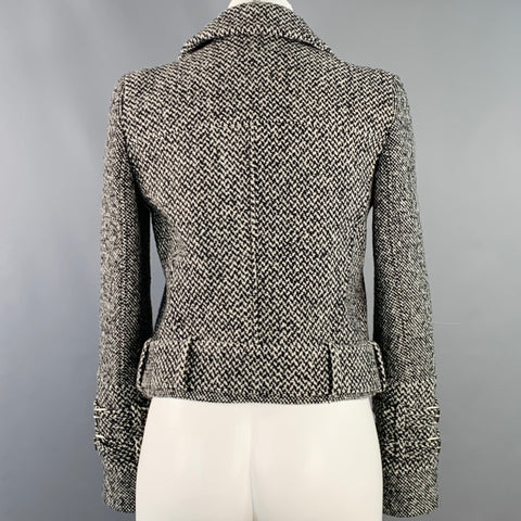 CARVEN Size M Grey Black Wool Blend Tweed Zip Up Belted Biker Jacket