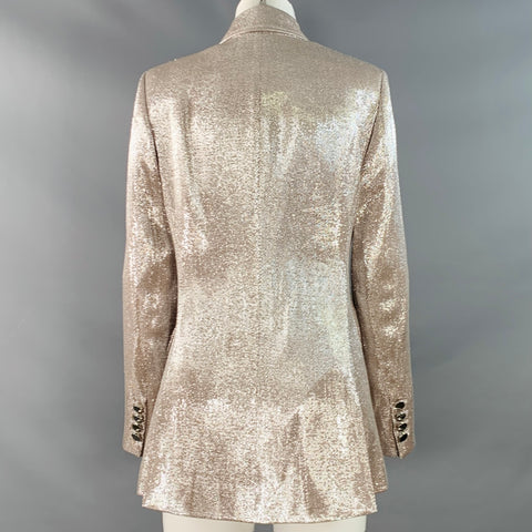 TOCCIN(NY) Size 4 Rose Silver Metallic Twill Double Breasted Jacket Blazer