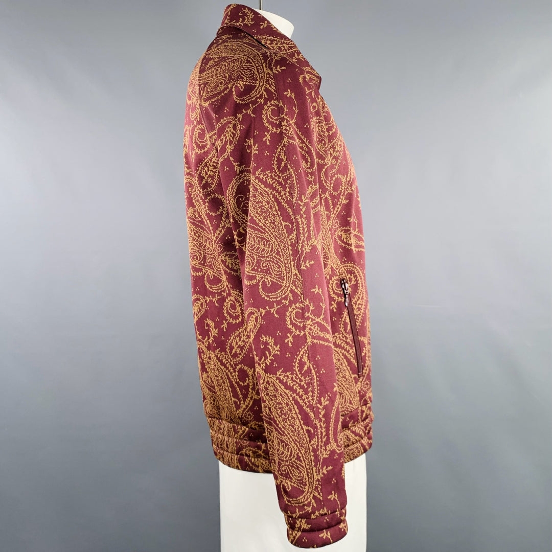 NEEDLES Size L Burgundy Beige Paisley Polyester Zip Up Jacket 