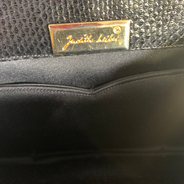 JUDITH LEIBER Black Gold Snakeskin Clutch Handbag