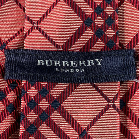 BURBERRY LONDON Red Black Iridescent Plaid Silk Tie