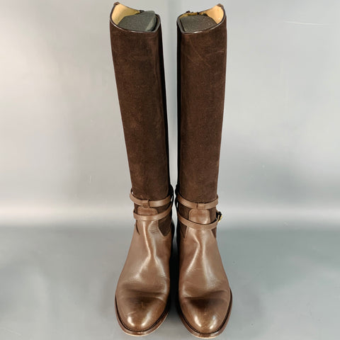 PAUL STUART Size 7.5 Brown Leather Belted Back Zipper Riding Boots