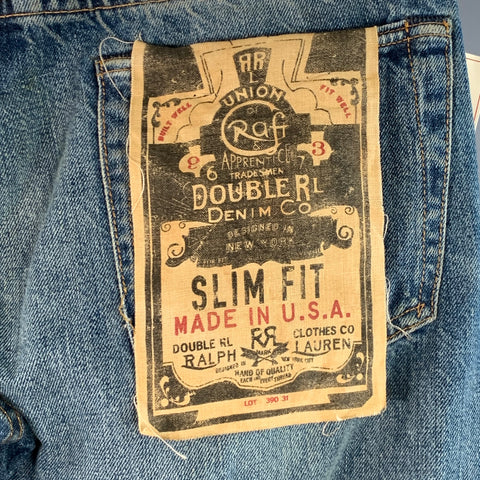 RRL by RALPH LAUREN Size 29 Blue Cotton Distressed Straight Button Fly Jeans