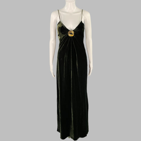 RALPH LAUREN Size 2 Green Velvet Slip Long Dress