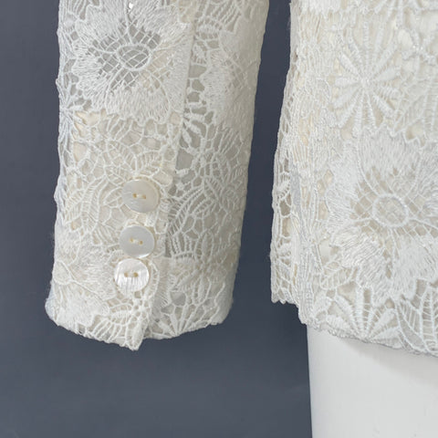 THEIA Size 6 Cream Polyester Lace Shawl Collar Jacket Blazer
