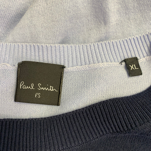 PS by PAUL SMITH Size XL Navy Light Blue Two Toned Cotton Crew Neck Pullover