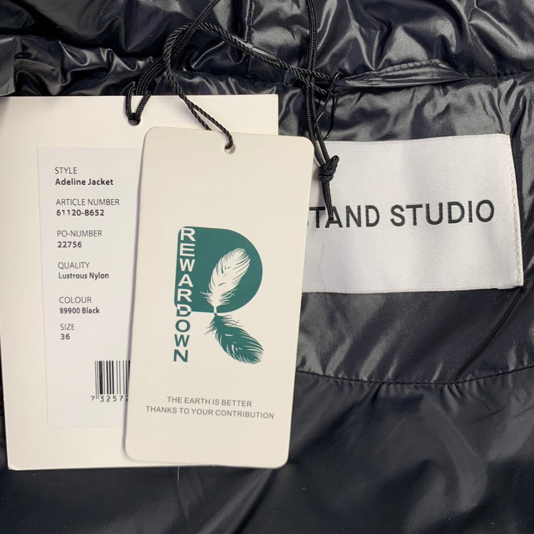 STAND STUDIO Size S -Adeline- Black Nylon Quilted Hooded Coat
