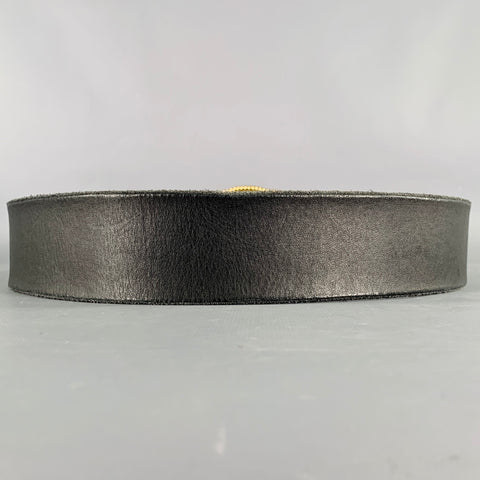 GUCCI Size 36 Black Gold Leather Metal Belt