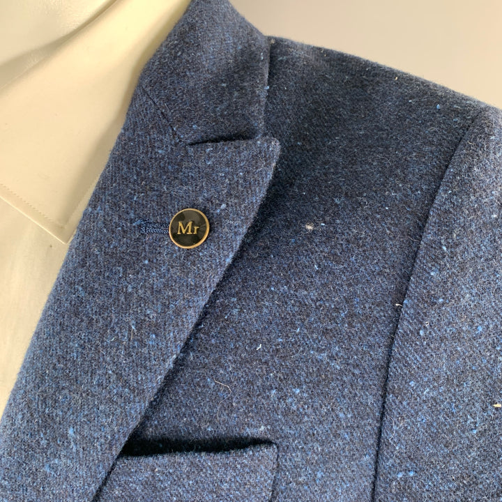SCOTCH AND SODA Size 38 Navy Speckled Wool Blend Peak Lapel Suit