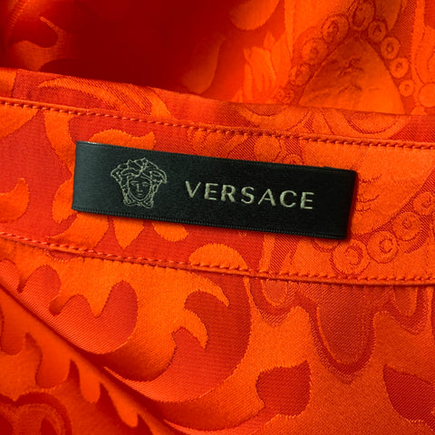VERSACE Size S Red Baroque Silk Short Sleeve Shirt
