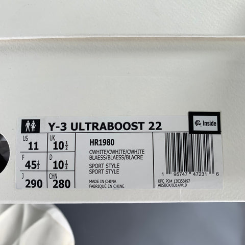 Y-3 Size 11 Ultraboost 22 White Nylon Slip On Sneakers