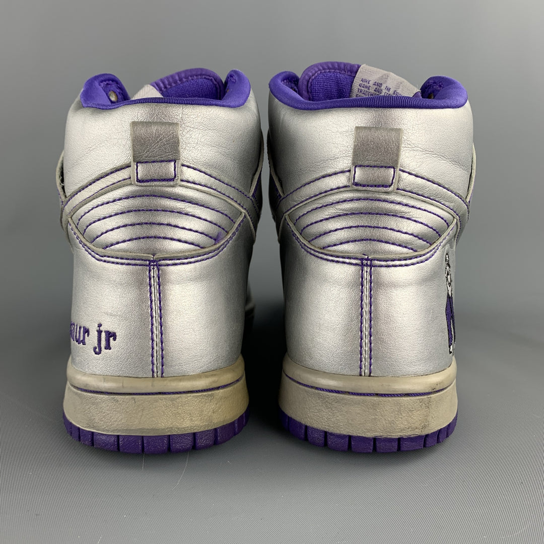 NIKE SB "Dinosaur Jr." Size 8.5 Silver & Purple Metallic Leather High Top Sneakers