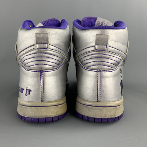 NIKE SB "Dinosaurio Jr." Zapatillas altas de cuero metalizado plateadas y moradas talla 8.5