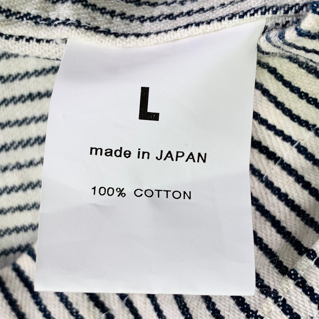 CHIMALA Size L White Black Stripe Cotton Two Pockets Collarless Jacket