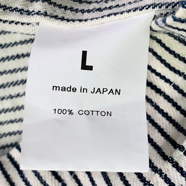 CHIMALA Size L White Black Stripe Cotton Two Pockets Collarless Jacket