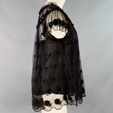 ULLA JOHNSON Size 0 Brown Black Nylon Mesh Lace Ruffle Dress Top