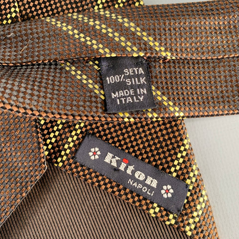 KITON Brown Yellow Diagonal Stripe Silk Tie