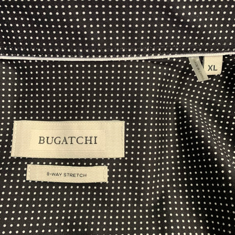 BUGATCHI Size XL Black White Dots Cotton Blend Long Sleeve Shirt