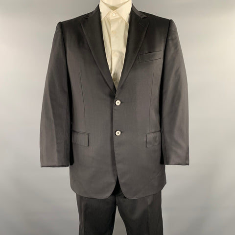 ERMENEGILDO ZEGNA Size 52 Black Pinstripe Wool Silk Notch Lapel Suit