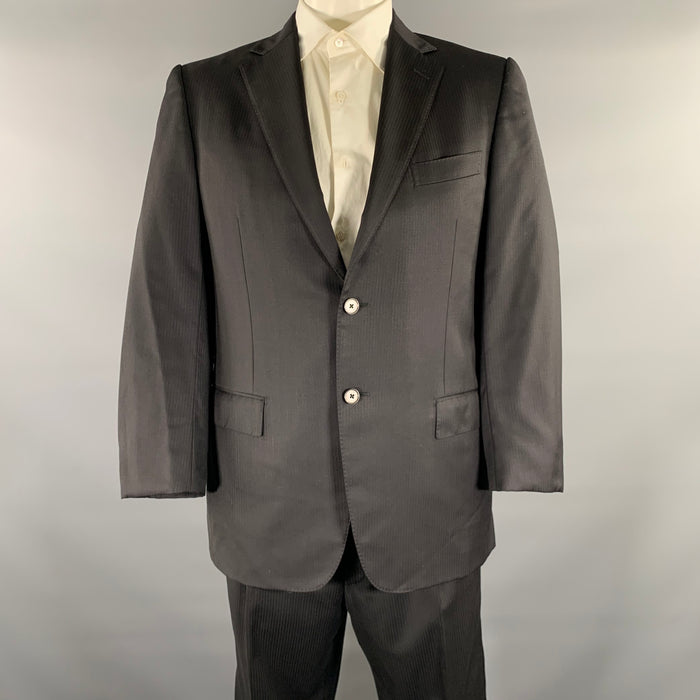ERMENEGILDO ZEGNA Size 52 Black Pinstripe Wool Silk Notch Lapel Suit