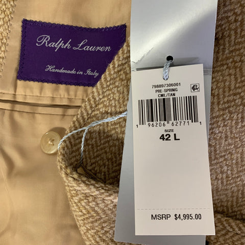 RALPH LAUREN Size 42L Camel Tan Herringbone Wool Notch Lapel Sport Coat