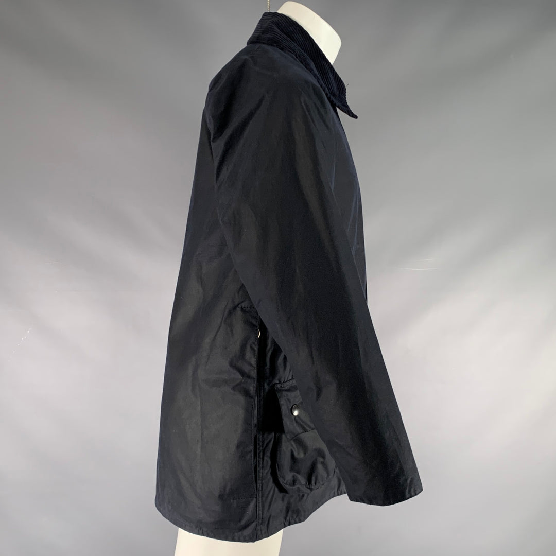 BARBOUR Size 38 Navy Waxed Canvas Zip Up Jacket