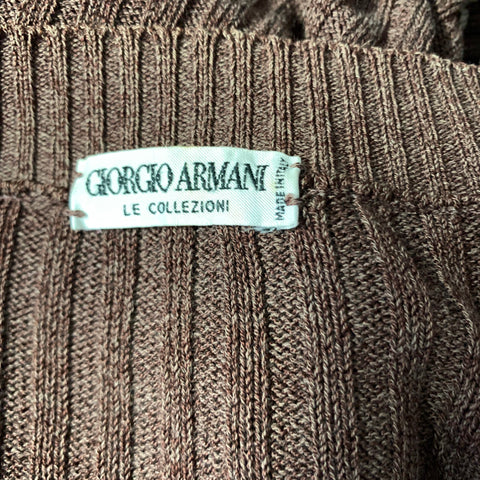 GIORGIO ARMANI Size S Brown White Rib Knit Cotton & Rayon V Neck Sweater