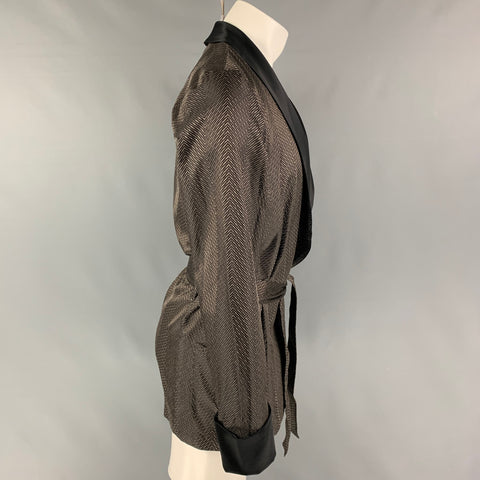LA PERLA Size M Black Brown Jacquard Silk Blend Shawl Collar Smoking Jacket